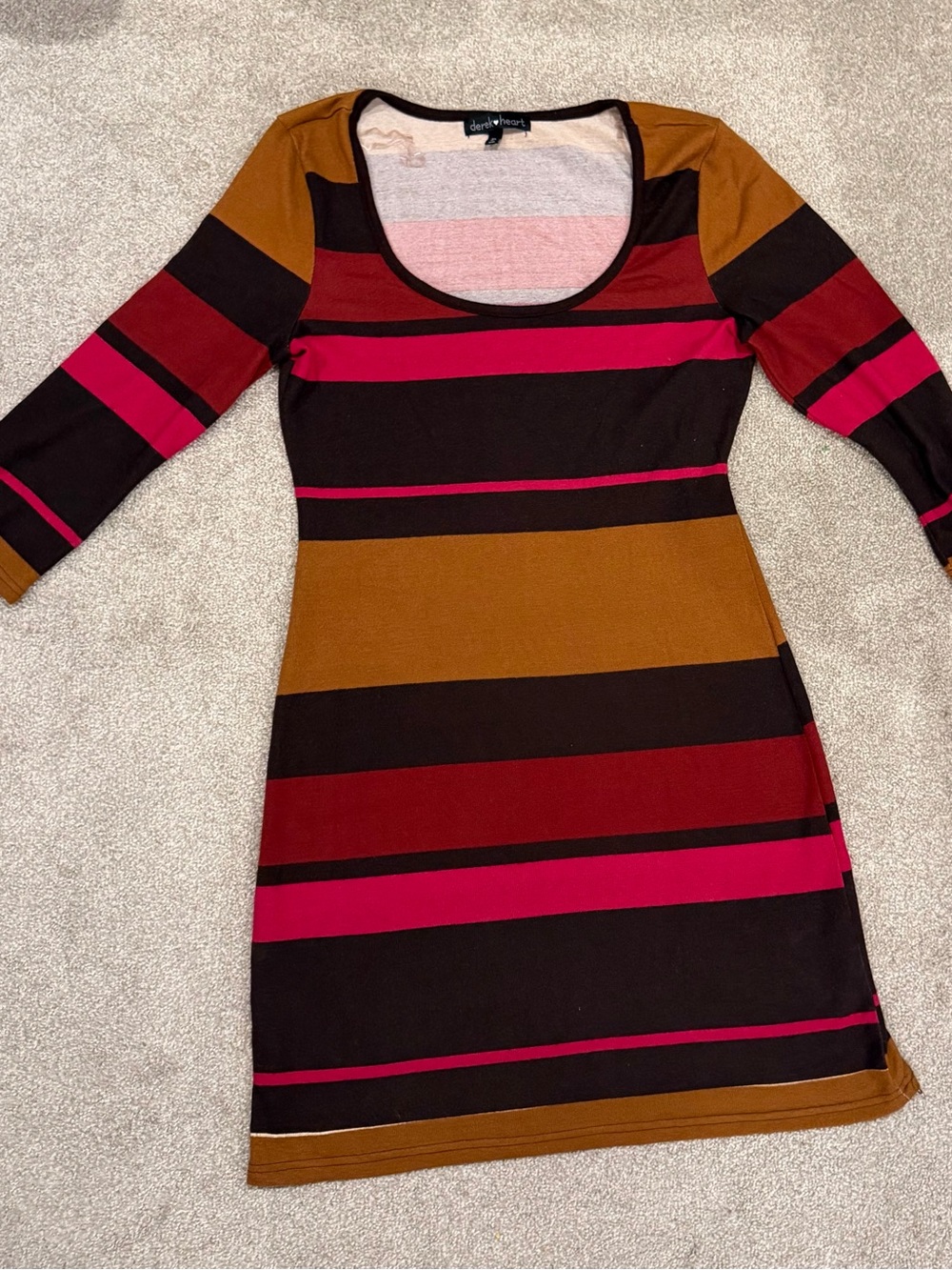 Striped Scoop Neck Bodycon Dress in Burgundy, Pink & Mustard